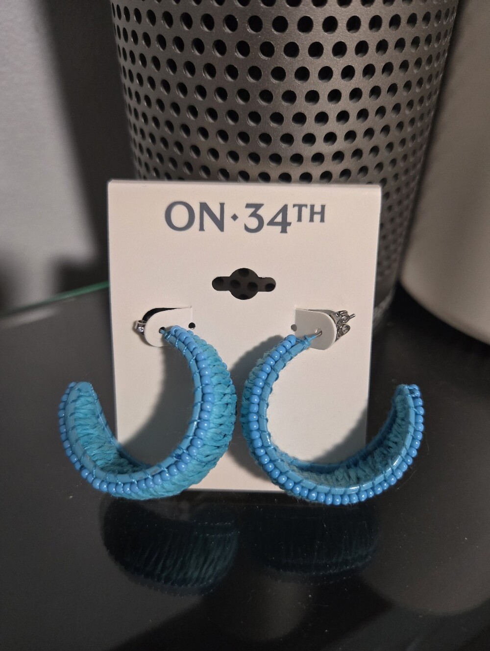 On 34th Mixed Blue Beaded Wide Hoop Earrings NWT